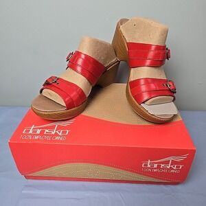 Dansko Jessie Red Strappy Sandal Leather Chunky Heel Clog Womens 40 (9.5-10) NEW